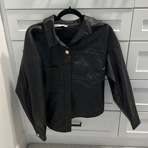 Zara faux leather shirt with gold buttons small